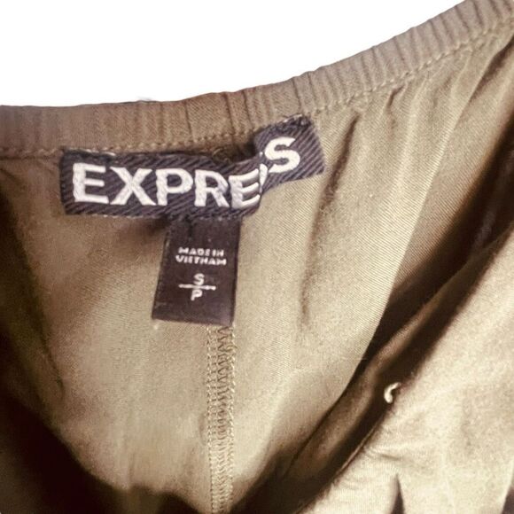 Express Olive Green Ruffle Spaghetti Strap Mini Dress Flowy Summer Size S | EUC - Picture 4 of 9